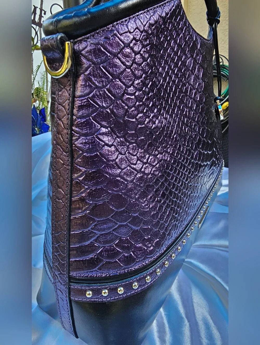 NWT Brahmin Elaine Ultraviolet Altair Snakeprint Embossed Leather Satchel